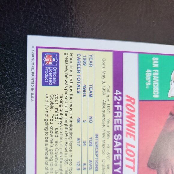 1990 Score - #170 Ronnie Lott - Picture 3 of 10